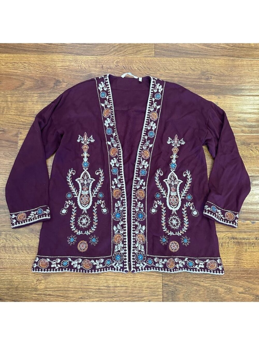 Soft Surroundings embroidered open kimono cardigan